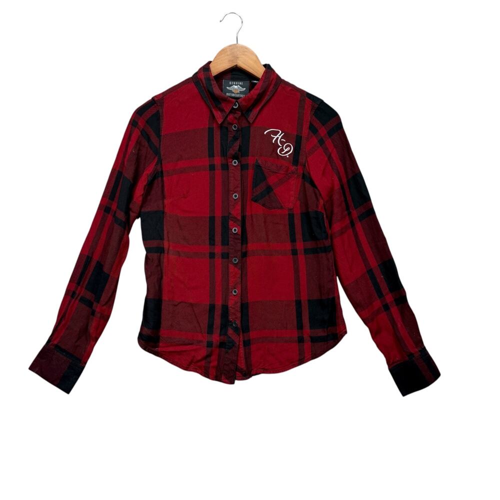 Harley Davidson Women’s Button Up Shirt Red Buffalo Plaid Logo Embroidered XS